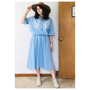 Vintage Chambray Floral Printed Dress